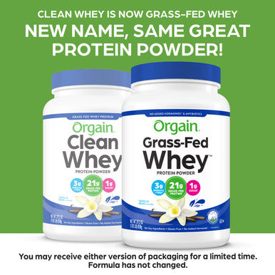 Orgain Grass Fed Whey Protein Powder, Vanilla Bean - 21g of Protein, Low Net Carbs, Gluten Free, Soy Free, No Sugar Added, Kosher, Non-GMO, 1.82 Lb (Packaging May Vary)