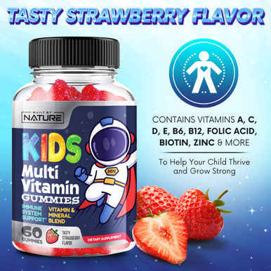 Built Nature Kids Multivitamin Gummies - Daily Kids Vitamin Gummy Multivitamins For Children With Vitamins A, C, E, B6, B12, And Minerals - Natural Multi Vitamin Supplement, Non-Gmo, Berry Flavor - 60 Gummies