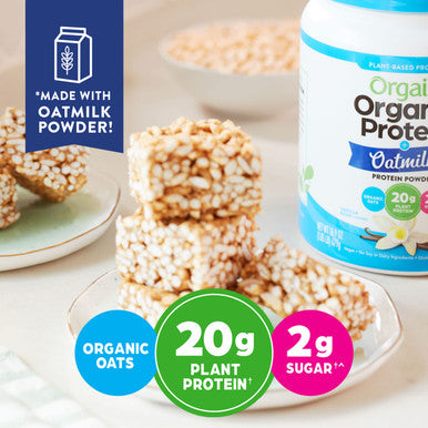 Orgain Plant-Based Protein Powder + Oatmilk, Vanilla Bean, 20g of Vegan Protein, 2g of Sugar, Made from Organic Oats, No Dairy or Soy, Non-GMO, 1lb