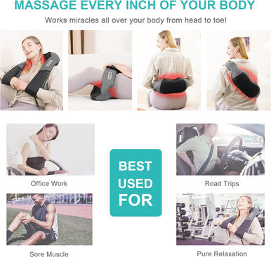 Medcursor Neck Massager, Portable Electric Shiatsu Back Massage Device With Heat, Deep Tissue 3D Kneading Pillow For Muscle Pain Relief (No Battery)