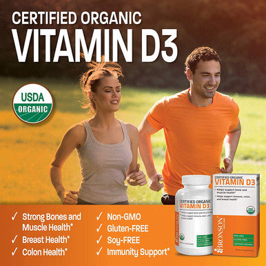 Bronson Vitamin D3 5000 IU Certified Organic Vitamin D Supplement, Non-GMO, USDA Certified, 90 Tablets