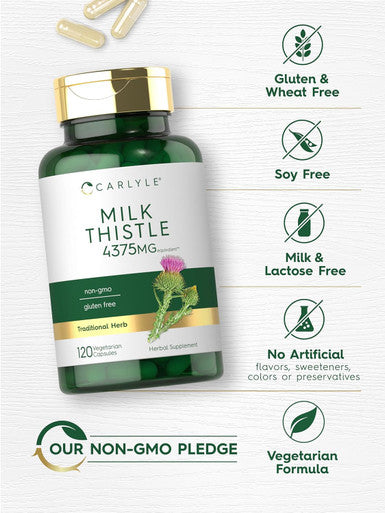 Carlyle Milk Thistle Supplement | 4375mg | 120 Capsules | High Potency Extract | Vegetarian Non-GMO Gluten