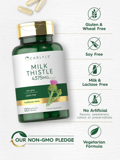 Carlyle Milk Thistle Supplement 4375Mg 120 Capsules High Potency Extract Vegetarian, Non-Gmo, Gluten Free