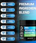 DEDICAD Nad+ Supplement 1000Mg - Pure Nad Supplement Combined To Resveratrol Quercetin Berberine Fisetin Tmg And Grape Seed Energy And Dna Repair Aging Defense Brain Function - 60 Capsules
