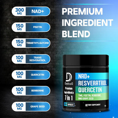 DEDICAD Nad+ Supplement 1000Mg - Pure Nad Supplement Combined To Resveratrol Quercetin Berberine Fisetin Tmg And Grape Seed Energy And Dna Repair Aging Defense Brain Function - 60 Capsules