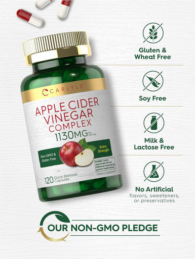 Carlyle Apple Cider Vinegar Complex Capsules | 120 Pills | with Cayenne and Ginger | Non-GMO & Gluten Supplement