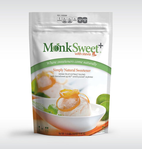 MonkSweet Plus - 5 lb bag - Monk Fruit, Stevia & Erythritol Blend NonGMO Low Carb Sweetener