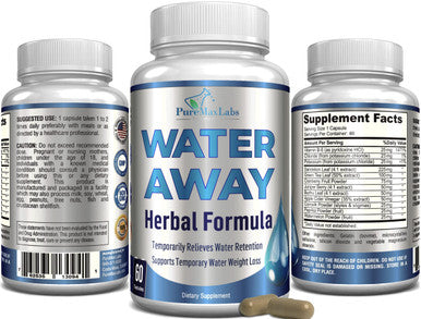 YUMMYVITE Water Away Gentle Herbal Diuretic - Natural Diuretic Water Pills - Relieve Bloating, Reduce Excess Water Weight With Dandelion Leaf, Green Tea, Detox Cleanse & Urinary Health. Non-Gmo, 60 Capsules