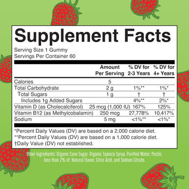 Maryruth Organics Vegan Vitamin D3 + Vitamin B12 Gummies | 2 Month Supply | Supports Bone Health | Immune Support Supplement | Energy Supplements | Methyl B12 Vegan Non-GMO Gluten | 60 Servings