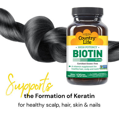 Country Life Biotin High Potency 10Mg 120 Count Certified Gluten Free Certified Vegan Verified Non Gmo
