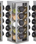 Kamenstein 20 Jar Revolving Countertop Spice Rack with Spices Included, FREE Spice Refills for 5 Years, Polished Stainless Steel with Black Caps, 30020