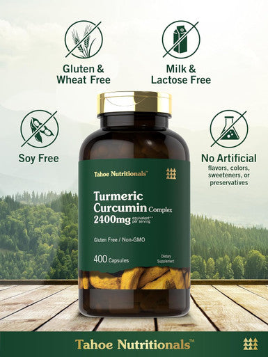 Carlyle Tahoe Nutritionals Turmeric Curcumin Supplement 2400mg | 400 Powder Capsules | Non-GMO Gluten Complex