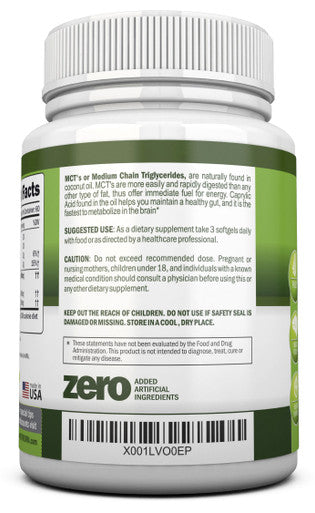 NutriONN MCT Oil - 3000mg - 180 Softgels - Made from 100% Organic Coconuts - Non GMO, Cold Pressed, Paleo Friendly Capsules - Great for Boosting Focus & Energy
