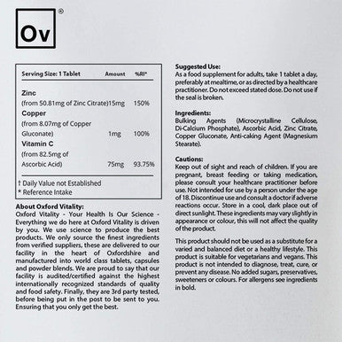 Zinc, Copper & Vitamin C Tablets | General Health & Hair, Skin and Nails | Oxford Vitality