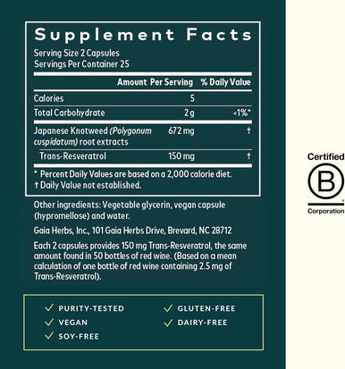 Gaia Herbs Resveratrol 150 50 Capsules