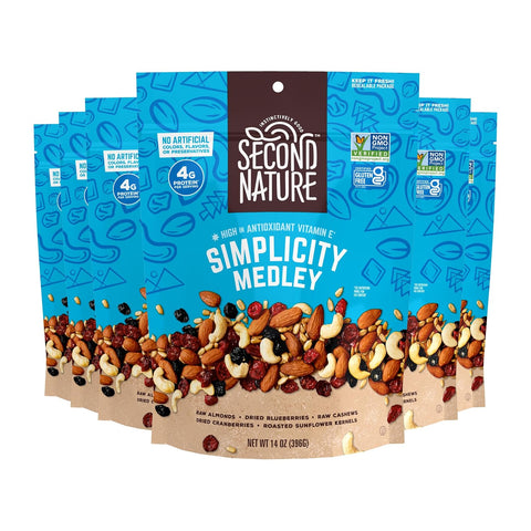 Second Nature Wholesome Medley Trail Mix - 12 Count, 2.25 oz Individual Snack Packs, Certified Gluten-Free Ã¢â‚¬â€œ Dark Chocolate, Dried Fruit and Nut Trail Mix, Ideal for Travel Snacks