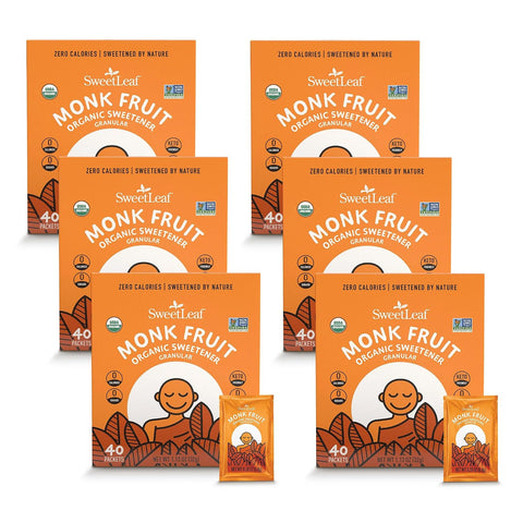 SweetLeaf Organic Monk Fruit Sweetener, Granular - Keto Friendly Natural Sugar Substitute for Coffee, Tea, and Baking, Zero Calorie, Organic Monk Fruit, Non GMO, Sugar Free - 80 Individual Packets
