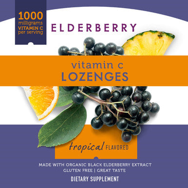 Natures Way Sambucus Elderberry Lozenges, 1000 mg Vitamin C Per Serving, Tropical Flavor, 24 Count