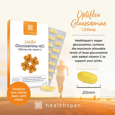 Healthspan Optiflex Glucosamine HCI 1,325mg with Vitamin C (8 Months' Supply) | Shellfish Free Vegan Tablets for Joint Health | 40% More glucosamine Than Glucosamine Sulphate | Added Vitamin C