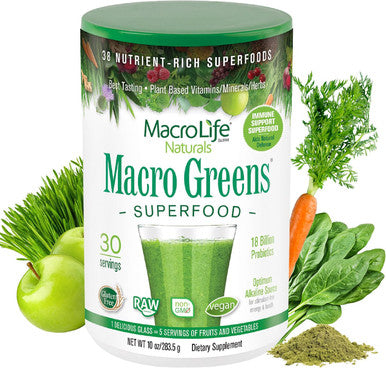 MacroLife Naturals Macro Greens Powder 38 Superfood Blend Vegan | GLP1-Friendly Digestive Enzymes Adaptogens 18 Billion CFU Probiotics Non GMO Vegan Gluten & Dairy-Free 90 Servings