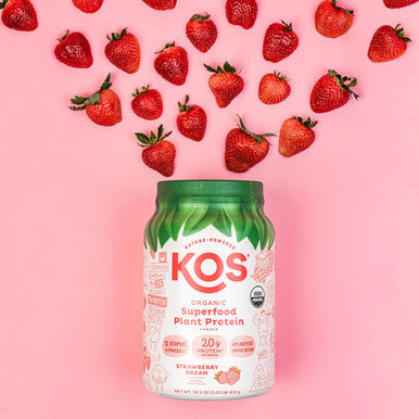 Kos Limited Edition Plant Protein Powder, Strawberry Dream - Organic Pea Protein Blend, Vegan Superfood Rich In Vitamins & Minerals For Women & Men - Made Without Dairy, Soy, Gluten - 24 Servings