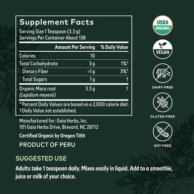 Gaia Herbs, Gelatinized Peruvian Maca Powder, 16 oz (454 g)