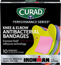 Curad Performance Series IRONMAN Antibacterial Bandages Extreme Hold Adhesive Technology Knee & Elbow 3 inches x 3 inches 10 Count Ideal for Cuts Scrapes Sports and Active Lifestyles