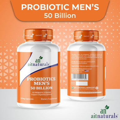 Aitnaturals Probiotics Men's - 50 Billion (30 Capsules) | Support Immune Function Digestion Respiratory Health Bowel Movement weight management | Non-GMO Gluten