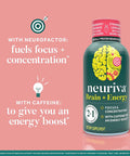 NEURIVA Brain Energy Supplement with Clinically Tested Neurofactor For Focus Concentration Vitamin B12 150mg of Caffeine For An Immediate Energy Boost 36ct Strawberry Lemonade Shots