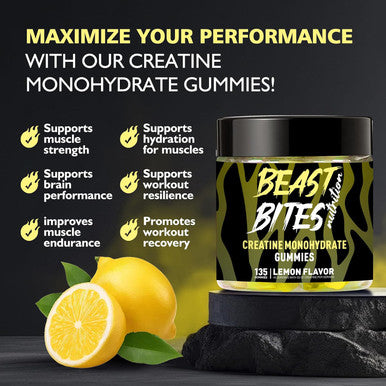 BEAST BITES Nutrition Creatine Monohydrate Gummies 5000mg (135 Count)-Lemon Flavor.
