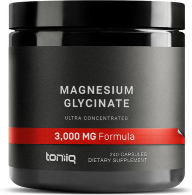 Toniiq 3,000mg Ultra High Strength Magnesium Glycinate - 20% Purified to Contain 600mg of Elemental Magnesium - Chelated and Bioavailable Magnesium Supplement - 240 Veggie Capsules