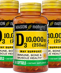 Mason Natural Vitamin D3 250 mcg (10000 IU) - Supports Overall Health, Strengthens Bones and Muscles, from Corn Oil, 60 Softgels (Pack of 3)