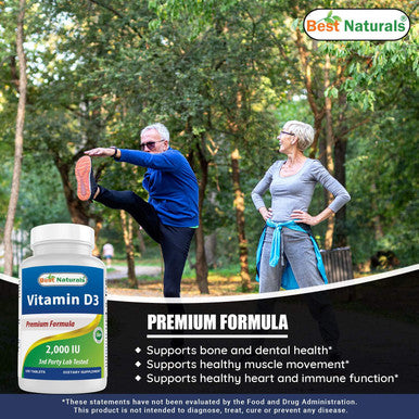 Best Naturals Vitamin D3 2000 IU (50 mcg) - 100 Tablets - 100 Days Supply - Helps Support Immune Health Strong Bones and Teeth & Muscle Function (100 Count (Pack of 1))