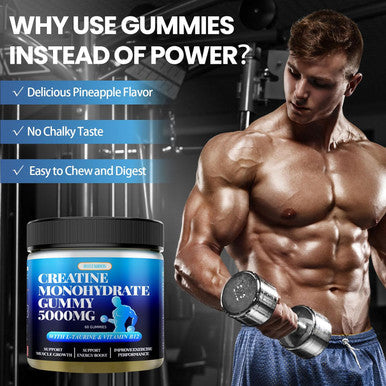 BSSTABBON Creatine Monohydrate Gummies 5000Mg With L-Taurine And Vitamine B12 Per Serving 60 Count