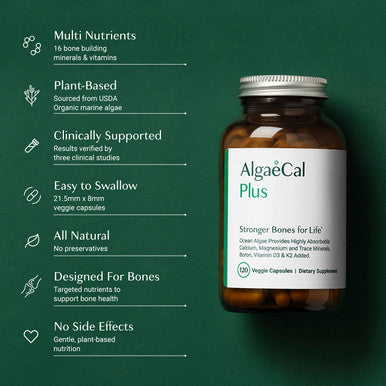 ALGAECAL Plus - Calcium Supplement for Women & Men - Natural Organic Red Algae with Vitamin D3 & K2, Magnesium and 13 Trace Minerals for Bone Health, Easy to Swallow 120 Veggie Caps