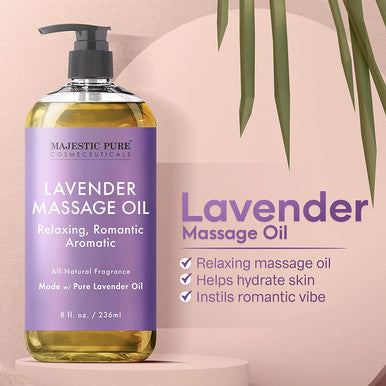 MAJESTIC PURE Lavender Massage Oil for Men and Women - Great for Calming, Soothing and to Relax - Blend of Natural Oils for Therapeutic Massaging and Aromatherapy - 8 fl oz.