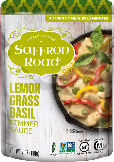 Saffron Road Coconut Curry Simmer Sauce | Globally Inspired Simmer Sauce | Gluten-free, Vegetarian, Non-GMO, and Certified Halal and Kosher | 7.0oz Pouch | Pack of 4