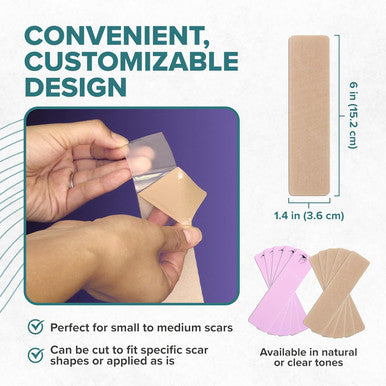 Epi-Derm C-Strips, Premium Grade Silicone Scar Sheets For C-Section, Tummy Tuck, Cardiac Surgery Scars, Easy To Use & Reusable Silicone Gel Sheets For Scars, 1.4 X 6 In - 1 Pack, Natural
