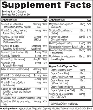 Naturelo One Daily Multivitamin For Women 50+ (Iron Free) - Menopause Support For Women Over 50 - Whole Food Supplement - Non-Gmo - No Soy - 60 Capsules - 2 Month Supply