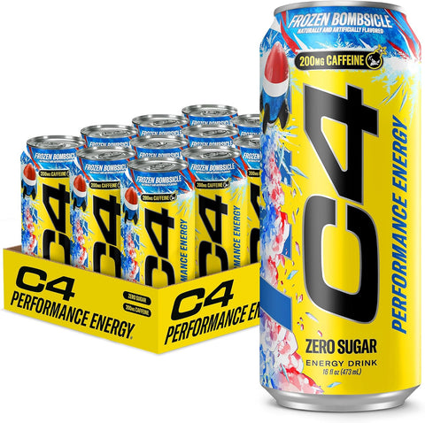 Cellucor C4 Performance Energy Drink | Strawberry Blast | Zero Sugar Carbonated Preworkout Energy | 200mg Caffeine with Beta Alanine | 16 Fl Oz (12 Pack)