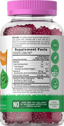 Elderberry Gummies For Kids | 120 Count | Zinc And Vitamin C | Natural Berry Flavor | Vegan, Non-Gmo, And Gluten Free | By Lil' S