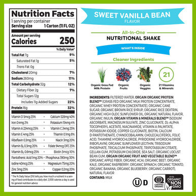 Orgain Organic Nutritional Shake Sweet Vanilla Bean Meal Replacement 16g Protein 11 Ounce 12 Count Grass Fed Clean Protein Shake Creamy Chocolate Fudge Meal Replacement 11 oz 12 Count