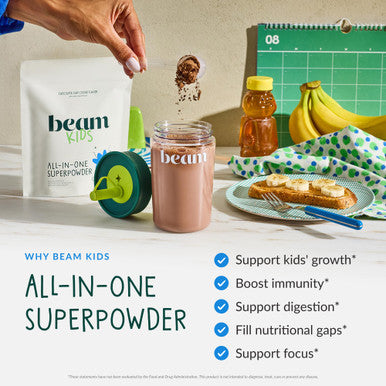 Beam Kids Multivitamin Powder Kids Vitamins with Greens Probiotic & Prebiotic Immune Support for Children & Toddlers No Artificial Sweeteners For Picky Eaters 20 Servings Chocolate Chip Cookie