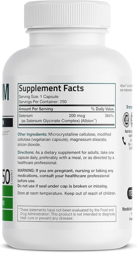 Bronson Selenium 200 Mcg Yeast Chelated Amino Acid Complex - Essential Trace Mineral With Superior Absorption, 250 Vegetarian Capsules