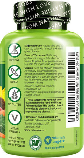NATURELO One Daily Multivitamin for Women 50+ (Iron Free), 60 Count and Collagen Peptide Powder, 45 Servings