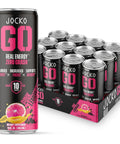 Jocko GO Energy Drink - Keto, Vitamin B12, Vitamin B6, Electrolytes, L Theanine, Magnesium- Energy Boost, Sugar Free Nootropic Monk Fruit Blend - 12 Pack (Pink Lemonade)