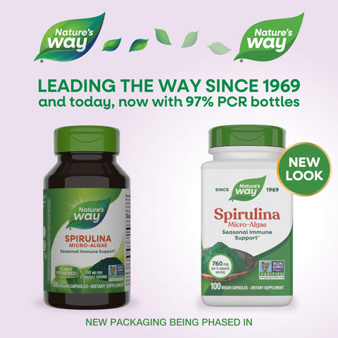 Nature'S Way Spirulina Micro-Algae Seasonal Immune Support Source Of Vitamin A (Beta Carotene) 760 Mg Per Serving 100 Vegan Capsules (Packaging May Vary)