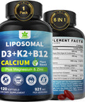6-In-1 Liposomal Vitamin D3 K2 Calcium Supplement - Plant Based Calcium 600Mg With Vegan Vitamin D 5000 Iu + Vitamin K2 Mk7 + B12, Algae Calcium Magnesium Zinc For Bone, Hear-T, Max Absorption, 1Pack