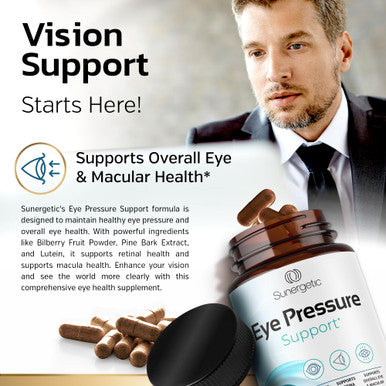 Sunergetic Premium Eye Pressure Support Supplement - Eye Pressure Supplement with Saffron Lutein Zeaxanthin Bilberry & Pine Bark - Supports Ocular Health & Overall Vision - 30 Count