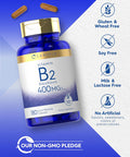 Carlyle Vitamin B-2 400mg | 180 Count | Non-GMO Gluten Supplement | Vitamin B2 Riboflavin